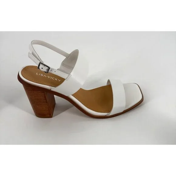 Lisa Vicky Womens Slingback Sandals White Heeled Square Toe Size 9 Oasis - Picture 6 of 11